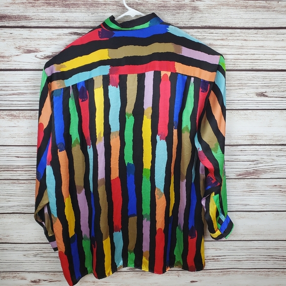 Genelli Men's XXL Vintage 90s 100% Silk Multi-Colored Button Down Shirt - Picture 6 of 11